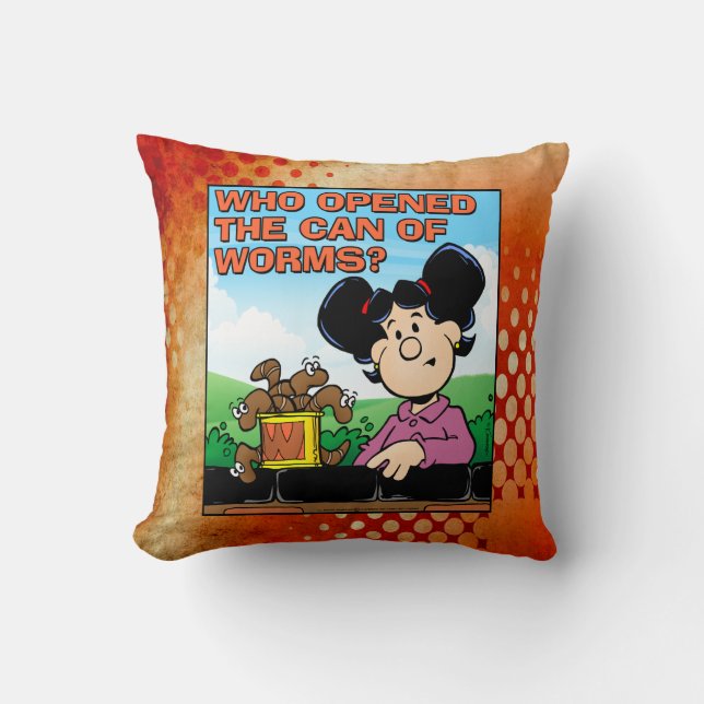 Coussin Qui a ouvert la boîte des vers (Recto)