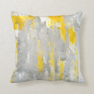 Coussin "Qui est" art abstrait gris et jaune aléatoire