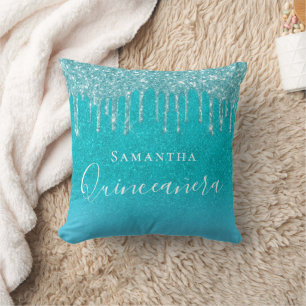 Coussin Quinceanera bleu turquoise parties scintillant ver