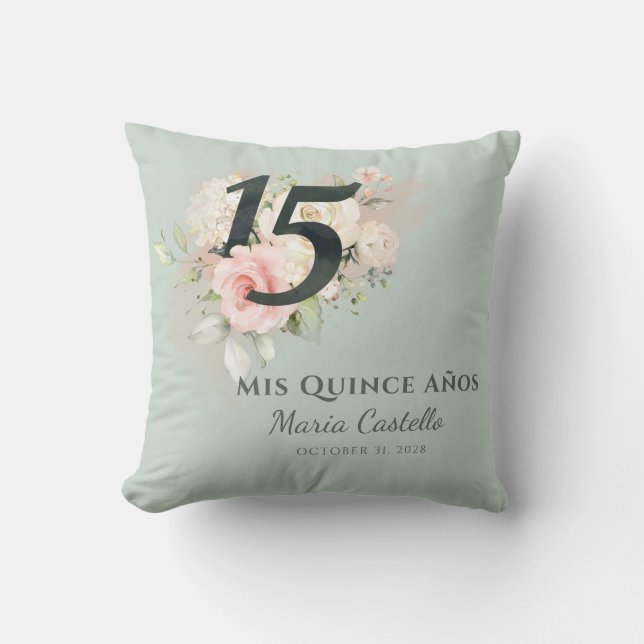 Coussin Quinceanera Floral 15e anniversaire Mis Quince Ano (Recto)