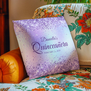 Coussin Quinceanera iridescent pâle pailleté violet