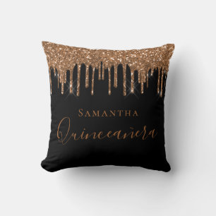 Coussin Quinceanera parties scintillant en or noir gouttes