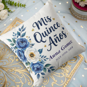 Coussin Quinceanera Rose bleu Personnalisé Mis Quince Anos