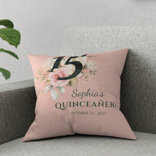 Coussin Quinceanera rose Floral Rustique Blush 15e anniver