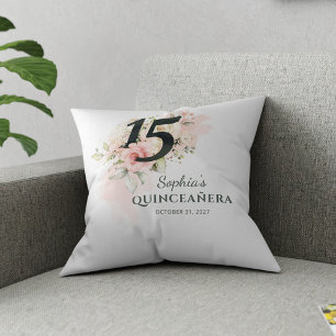 Coussin Quinceanera rose Floral Rustique Blush 15e anniver