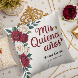 Coussin Quinceanera Rose rouge Personnalisée Mis Quince An