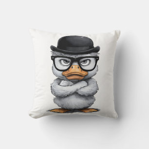 Coussin Quirky Duck Portrait avec lunettes et Casquette