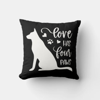 Coussin Quote about Dogs White on Black 16x16