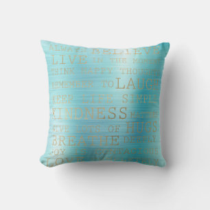 Coussin Quotes d'or Inspirational Aqua Stripe