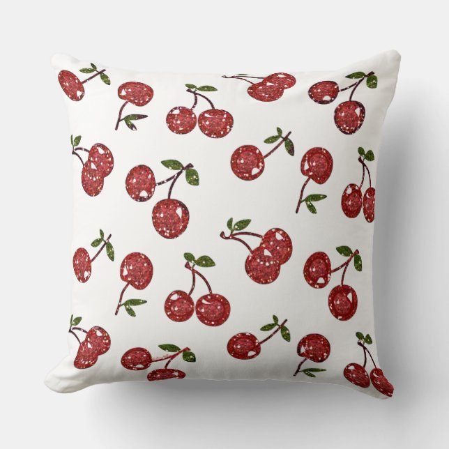 Coussin RAB Rockabilly très cerise cerises sur blanc (Recto)
