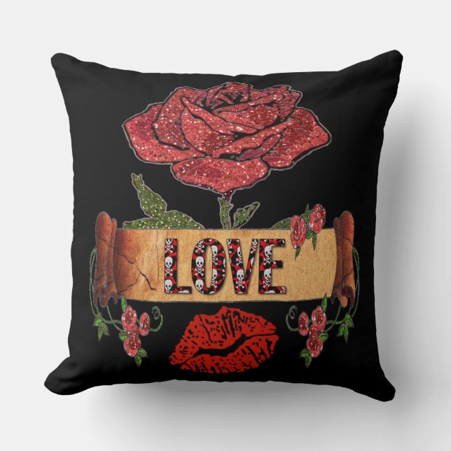 Coussin RAB Rockabilly Valentine Roses, Love & Lipstick (Recto)
