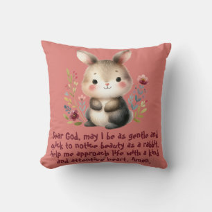 Coussin Rabbit Woodland Enfants Prière chrétienne sur rose