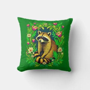Coussin Raccoon au milieu du jardin Fleur sauvage