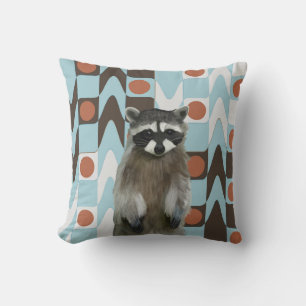 Coussin Raccoon Cute Avec Arrière - plan Géométrique Fun