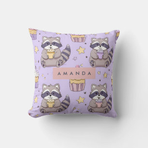 Coussin Raccoons Kawaii personnalisés avec Motif Cupcakes