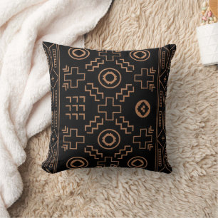 Coussin Racines d'or : Elégance marocaine noire et tribale