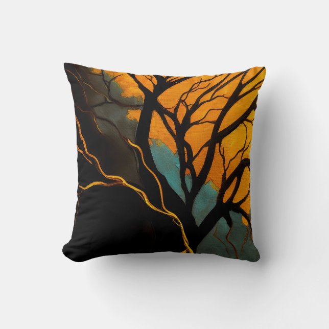 Coussin Racines dorées et Arbre du crépuscule (Recto)