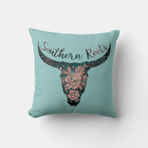 Coussin Racines du Sud Country Longhorn Rose et Vert