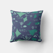 Coussin Raies bleu marine et raies manta (Verso)