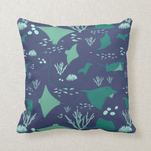 Coussin Raies bleu marine et raies manta