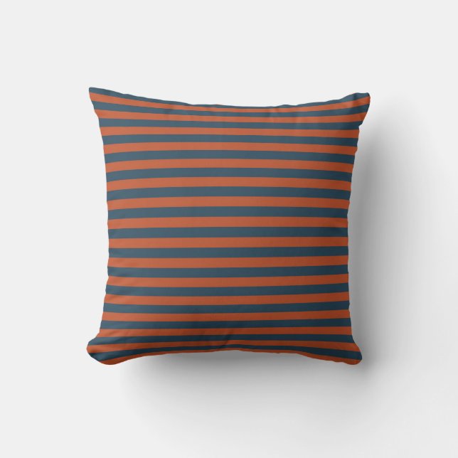 Coussin raies rouge marron et bleu gris (Recto)