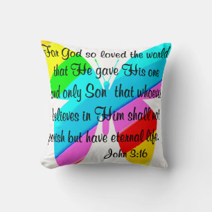 COUSSIN RAINBOW BOTTERFLY JOHN 3:16 DESIGN