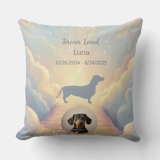 Coussin Rainbow Bridge Dachshund Memorial Pillow Custom (Recto)