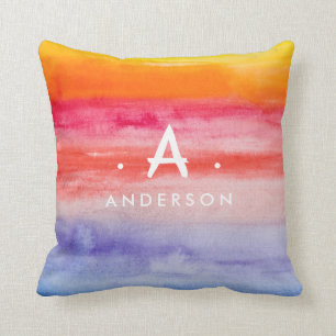 Coussin Rainbow Bright Watercouleurs Nom de famille Monogr