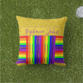 Coussin Rainbow Color Stripes Gold Parties scintillant Nom (Herbe)