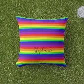 Coussin Rainbow Color Stripes Lignes Abstraites Monogramme (Herbe)