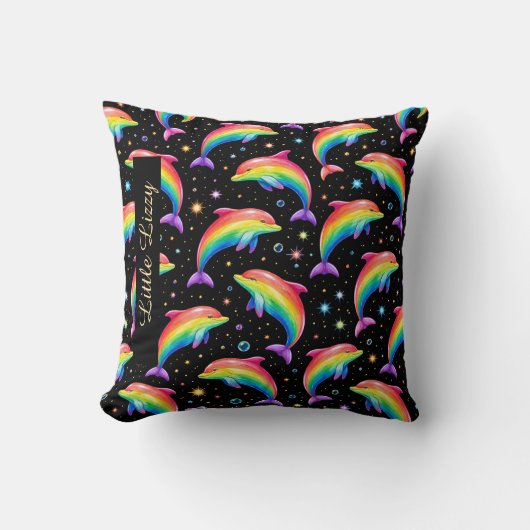 Coussin Rainbow Dolphin Throw Pillow – Customizable Name (Recto)