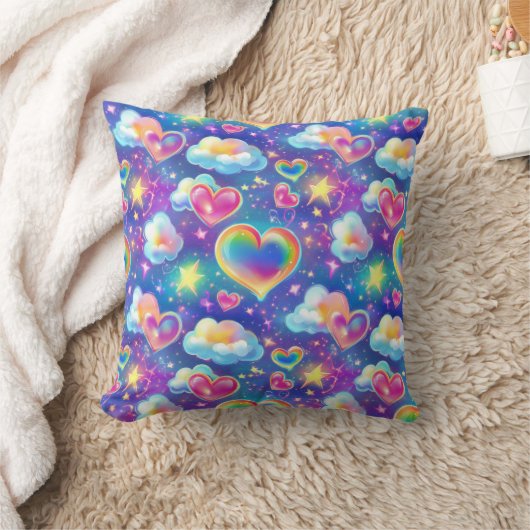 Coussin Rainbow Dreamy Hearts Throw Pillow (Couverture)