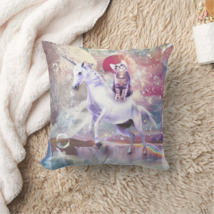 Coussin Rainbow galaxy chat équitation licorne dans l'espa