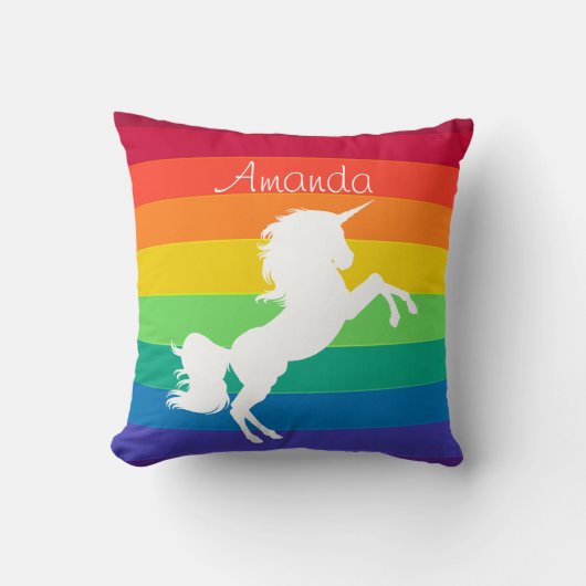 Coussin Rainbow Motif blanc Unicorne personnalisée (Recto)