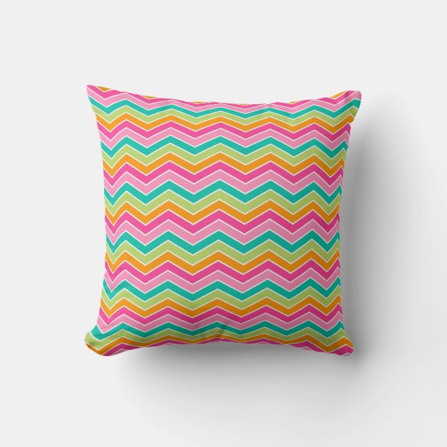 Coussin Rainbow rétro zigzags brillant coloré (Recto)