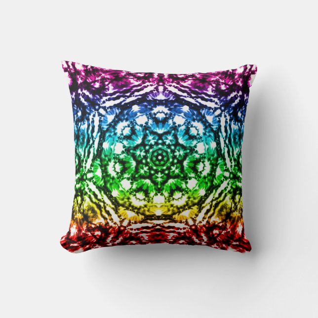 Coussin Rainbow Tie Dye Mandala Star (Recto)