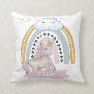Coussin 🦄 Rainbow Unicorn Girl Nom personnalisé