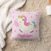 Coussin Rainbow Unicorn Hearts Personnalisé rose (Couverture)
