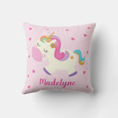 Coussin Rainbow Unicorn Hearts Personnalisé rose (Verso)