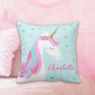 Coussin Rainbow Unicorn Parties scintillant magique Aqua