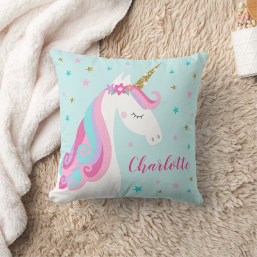 Coussin Rainbow Unicorn Parties scintillant magique Aqua (Couverture)