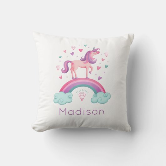 Coussin Rainbow Unicorn rose violet fille (Recto)