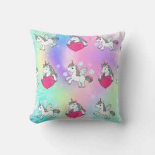 Coussin Rainbow Unicorns Coeurs Imprimer Jeu d'oreiller