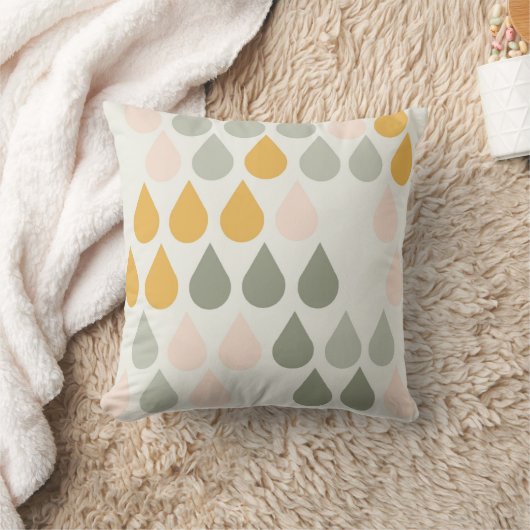 Coussin Raindrops Pastel Print Pink Sage Green Mustard (Couverture)