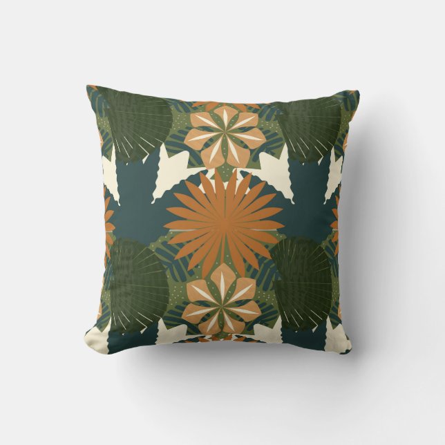 Coussin Rainforest Orange Green Tropical Botanique (Recto)