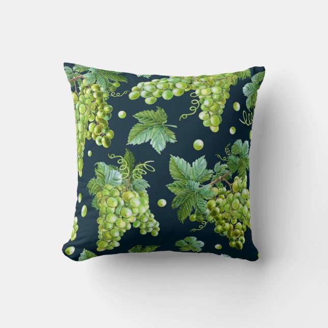 Coussin Raisin vert : Aquarelle Motif foncé (Recto)