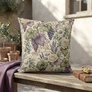 Coussin Raisins Antiques, Lavande & Roses Blanches