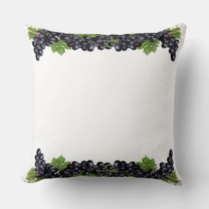 Coussin Raisins Bleus Violets avec Feuilles Vertes sur Fon