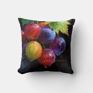 Coussin Raisins et gouttes de rosée à l'aquarelle vibrante