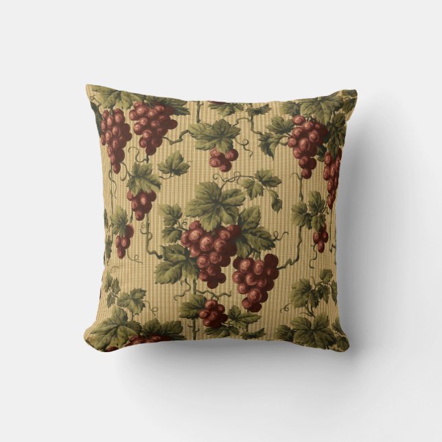 Coussin Raisins rouges vintages sur le Motif Grapevine (Recto)